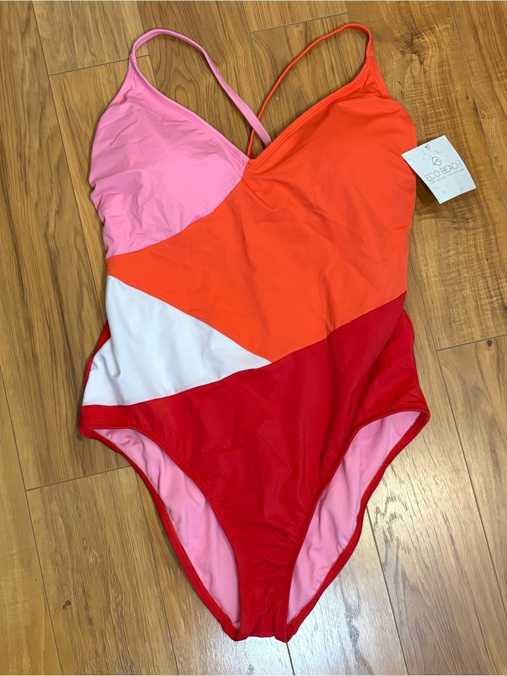 Eco Beach Colorblock One Piece Swimsuit XL NWT Pink Orange Red bathing suit lake